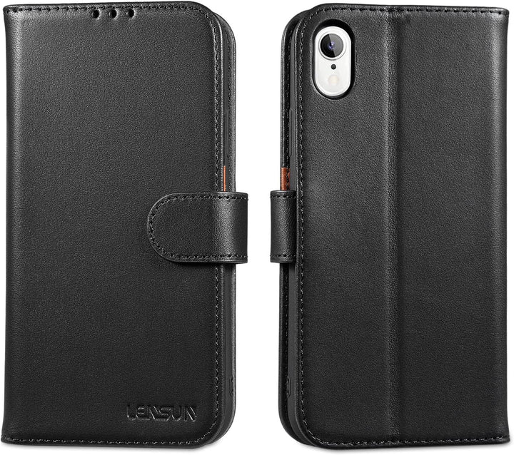 LENSUN Echtleder Hülle für iPhone XR, Handyhülle [Echtes Leder][Magnetverschluss][RFID Schutz] Handy
