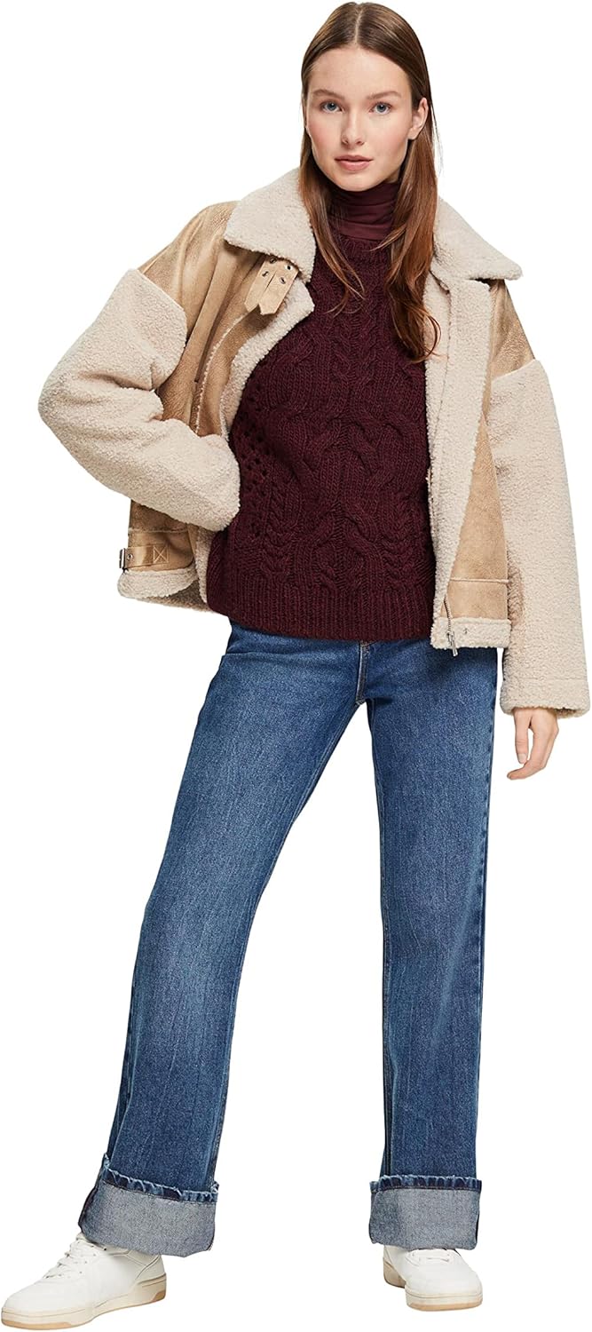 ESPRIT Pullover mit Zopf-Muster M Bordeaux Red, M Bordeaux Red