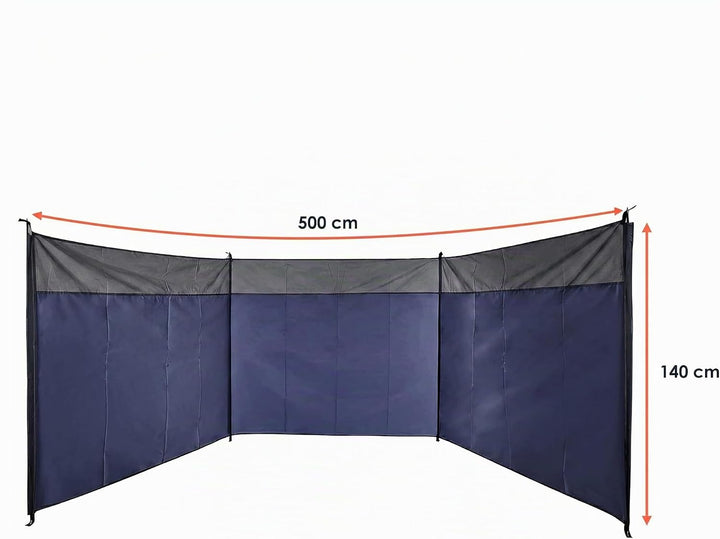 Strand Windschutz blau mit Tragetasche - 500 x 140 cm - Camping Sichtschutz mit Seil und Heringen -