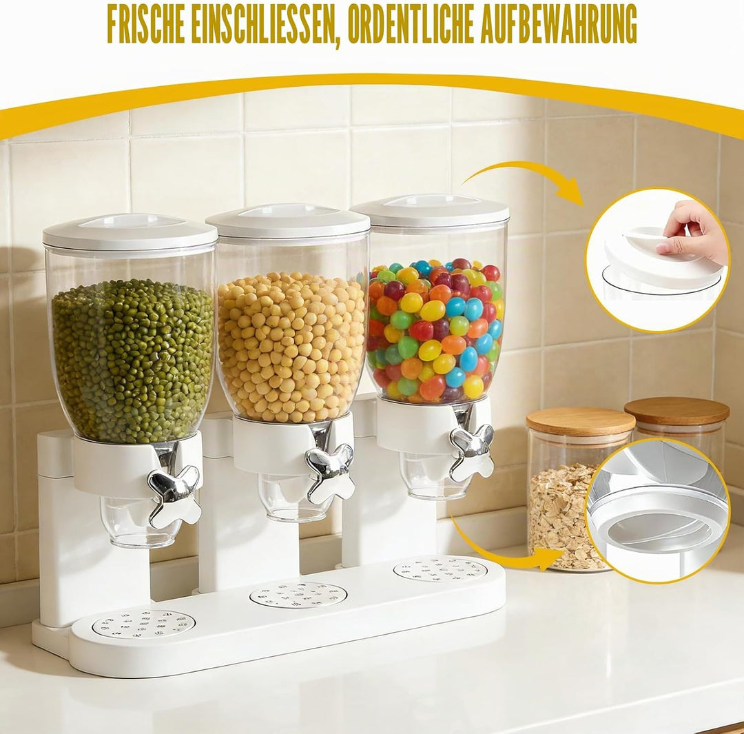 Cereal Dispenser 2L, Dreifacher Müsli Verteiler für die Arbeitsplatte, Müslispender 3er Set Luftdich