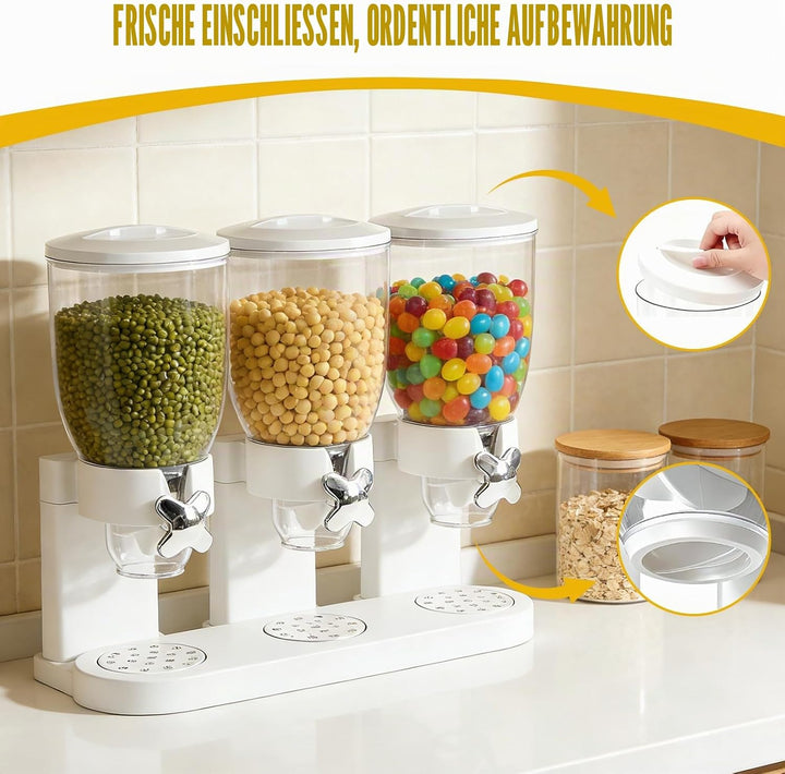 Cereal Dispenser 2L, Dreifacher Müsli Verteiler für die Arbeitsplatte, Müslispender 3er Set Luftdich