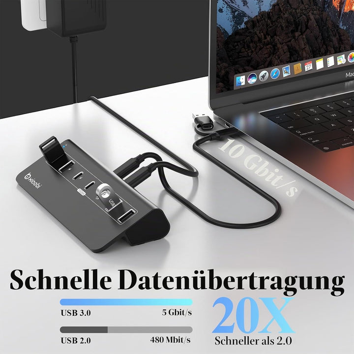 USB Hub mit Netzteil, 7 Port USB Hub 3.2 Gen 2, 10 Gbps USB Verteiler mit Netzteil 5V 3A Powered USB