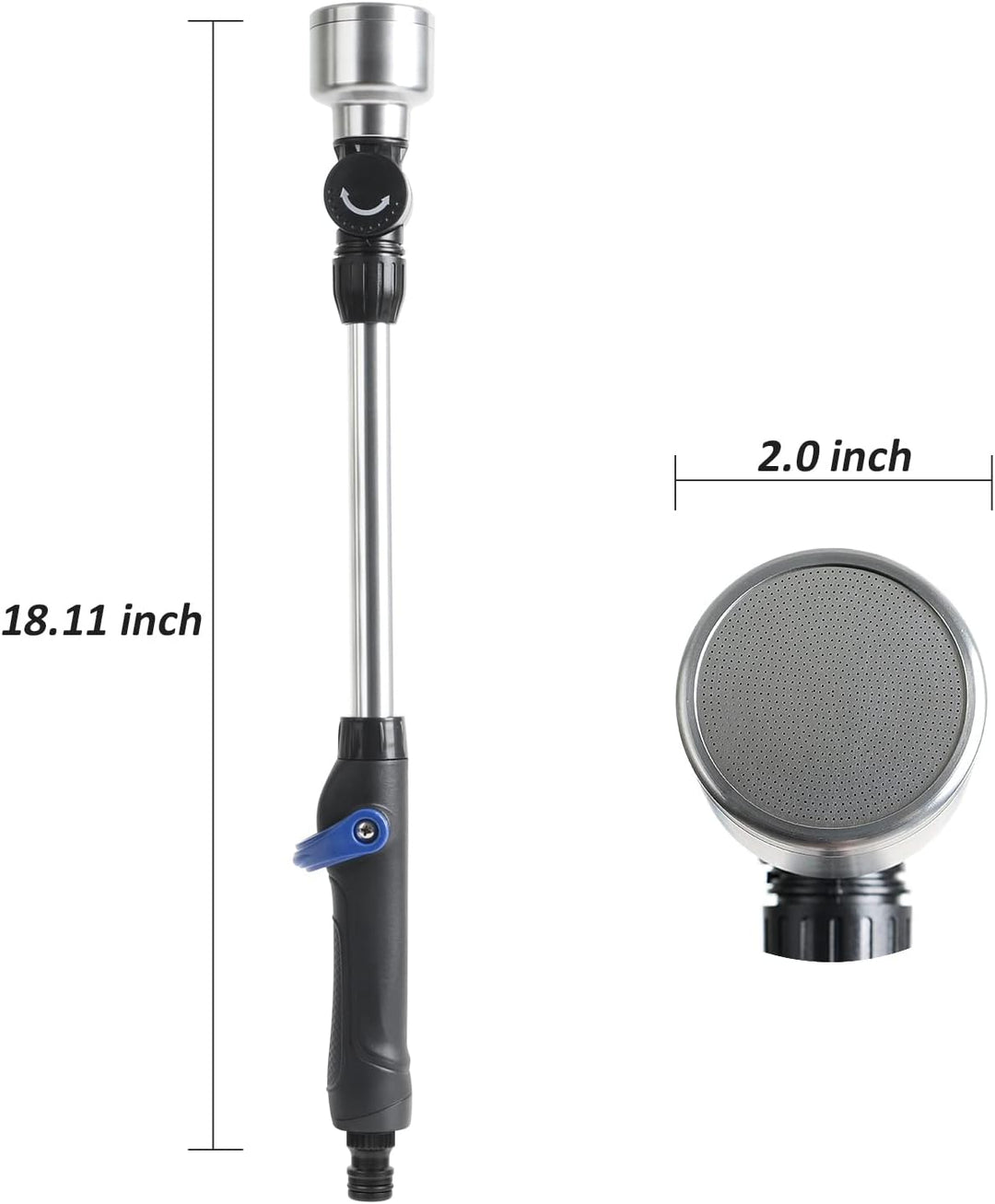 STYDDI Sanfte Bewässerungsstab, Aluminium Giessstab mit 180° Beweglicher Edelstahl Sprühkopf, Garten