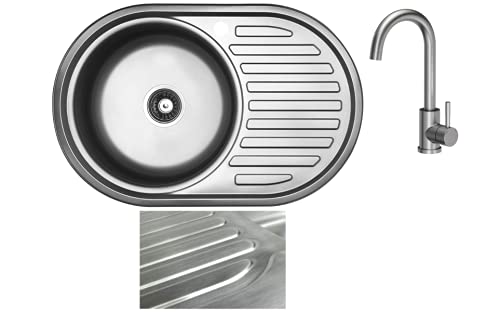 VBChome Einbauspüle mit Armatur 77x55 Satinstruktur Edelstahl Küchenspüle Spüle Ablagefläche Rechts