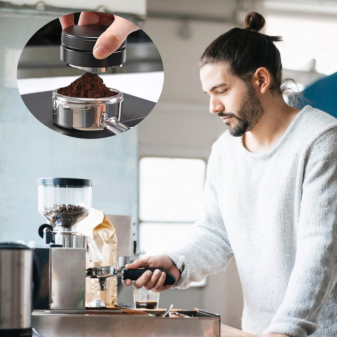 Distributor, 304 Edelstahl Leveler 53 mm, Werkzeug zum Nivellieren von Gemahlenem Kaffee, Schwarz 53