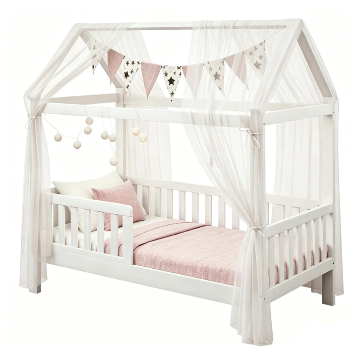 Hausbett Himmel Set, 2 Stück Betthimmel Hausbett für Hausbett Deko Mädchen & Jungen, Bett Vorhang Hi