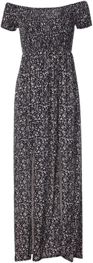 Coloody Sommerkleid Damen Lang Off Shoulder Maxikleider für Damen Blumenrock Schlitz Kleider Strandm