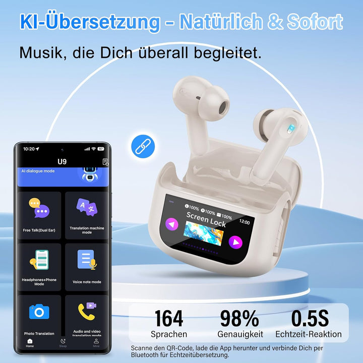 KI Übersetzer Kopfhörer, 3-in-1 Echtzeit Sprachübersetzer Kopfhörer 164 Sprachen mit ANC Mic &amp; App,