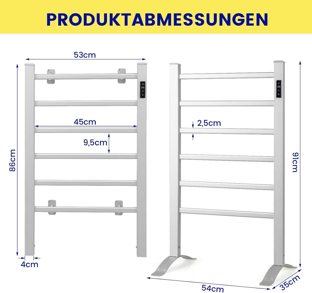 RELAX4LIFE Elektrischer Badheizkörper 910 x 540mm Handtuchwärmer mit LED-Anzeige Timer-Funktion Ther