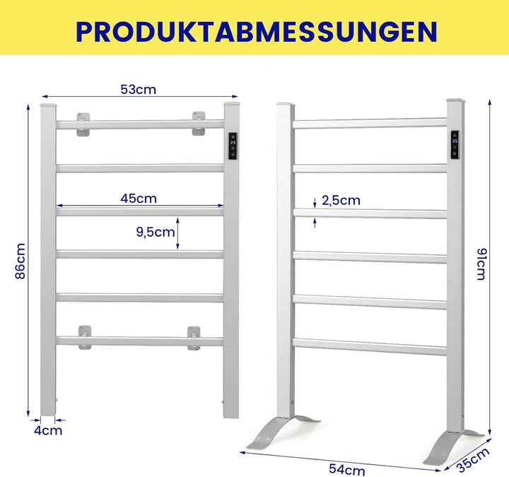 RELAX4LIFE Elektrischer Badheizkörper 910 x 540mm Handtuchwärmer mit LED-Anzeige Timer-Funktion Ther