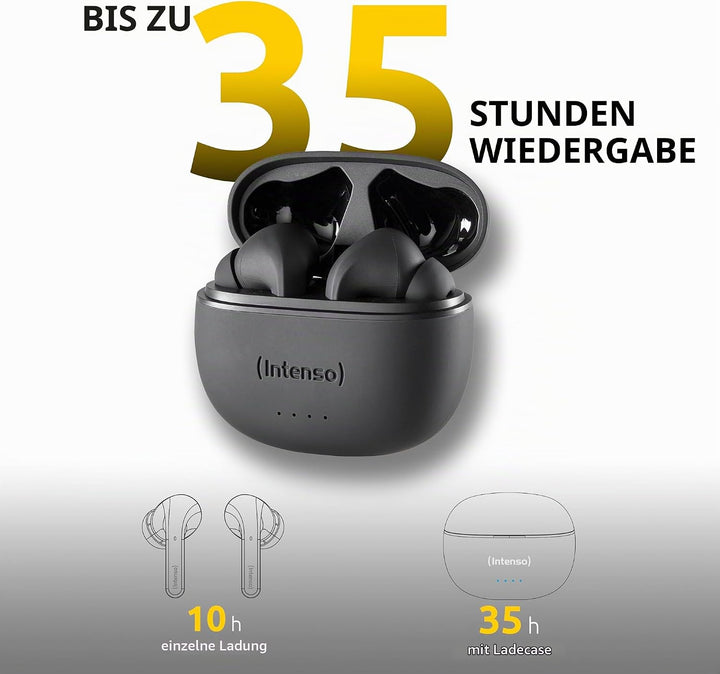 Intenso Black Buds - TWS True Wireless Kopfhörer T300A mit Active Noise Cancelling und bis zu 35 Std