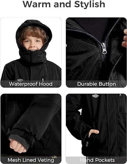 Wantdo Jungen Berg Ski Jacke Warmer Winter Fleece Mäntel Wasserdichter Atmungsaktive Jacke Outdoor K