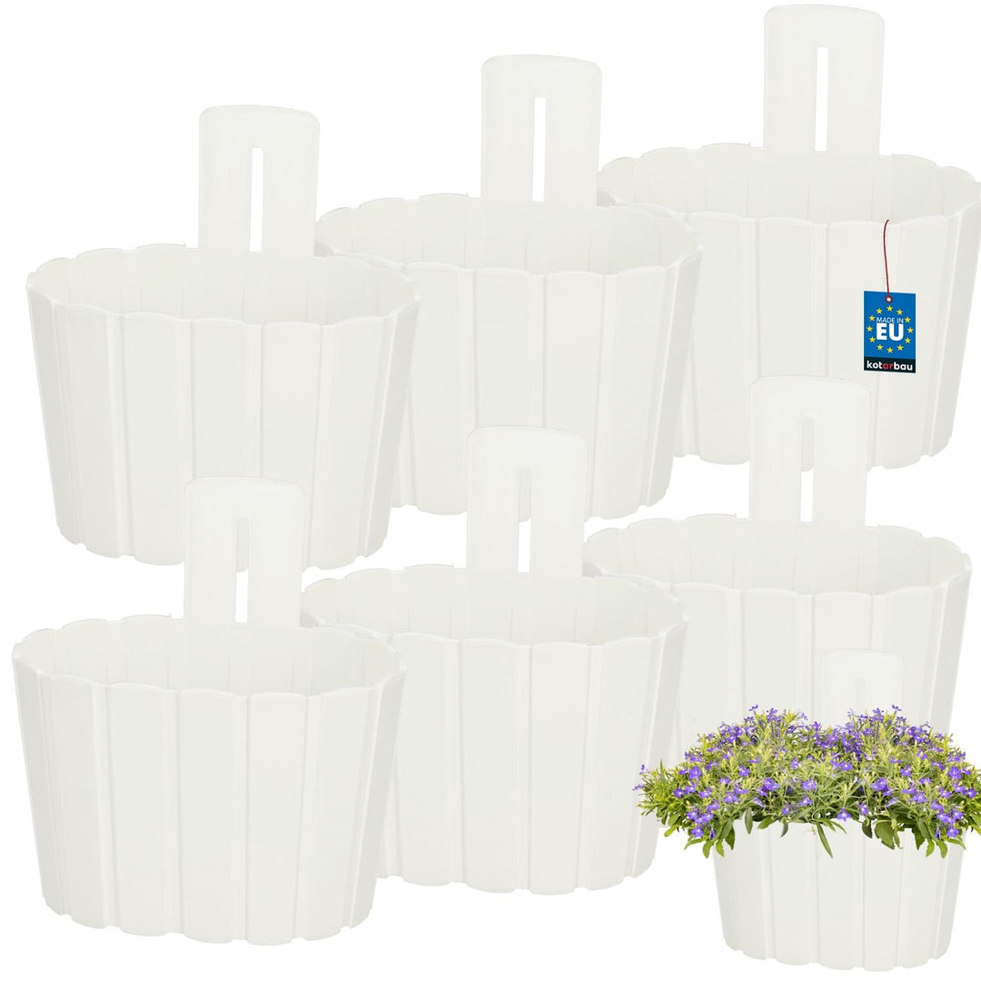 KOTARBAU® 6er Set Blumenkasten Balkon - Wandampel - Blumentopf - 20x14cm H: 13cm Weiss - Wandampel f