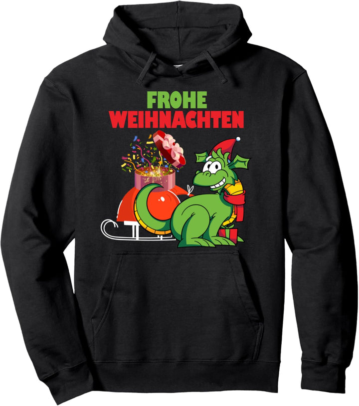 Schlitten Heiligabend Kinder Jungs Frohe Weihnachten Drachen Pullover Hoodie