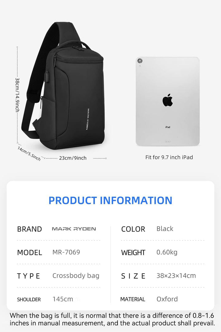 MARK RYDEN Schultertasche wasserdicht Large Shoulder Chest Crossbody-Tasche Leichter, lässiger Tages