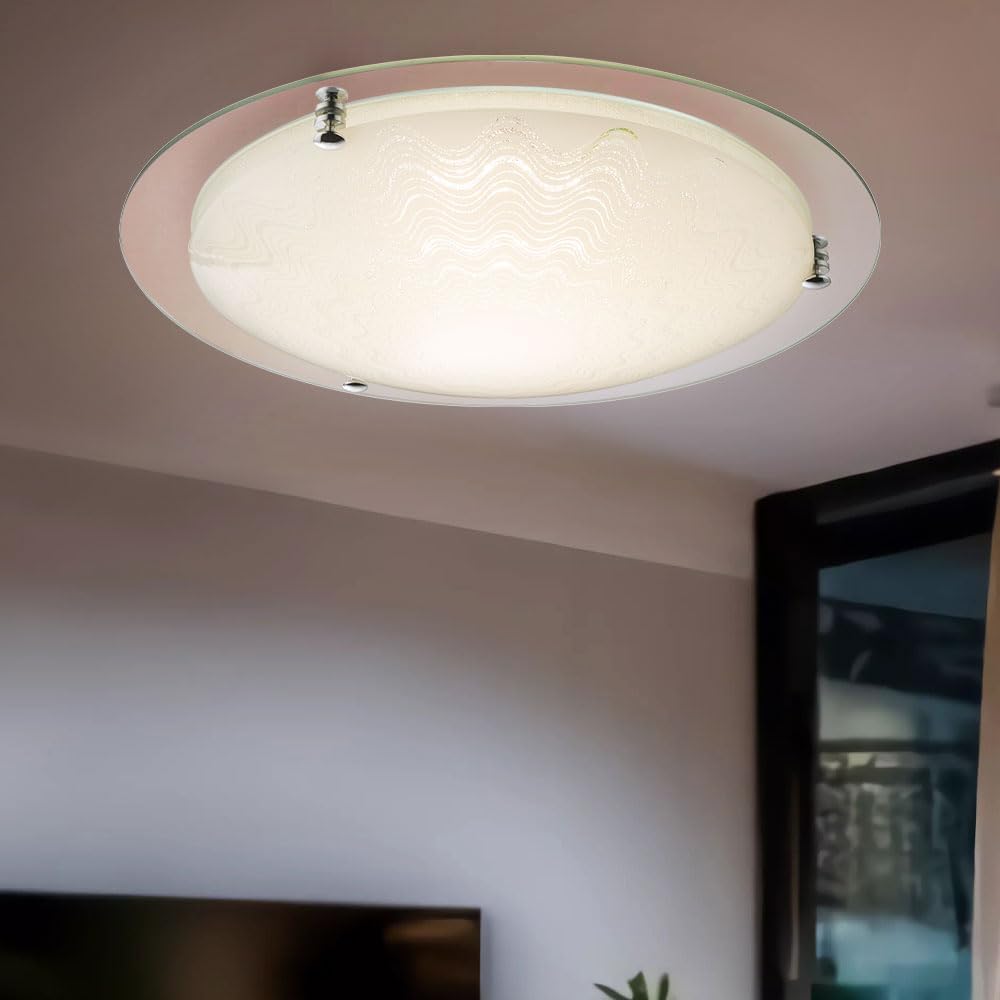 LED Deckenleuchte TRINDADE, rund, Glas mit Struktur, Spiegel