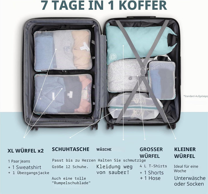Grosses Packwürfel-Set mit durchsichtigem Netz, Kompressions-Verpackungswürfel, Reise-Organizer (sta