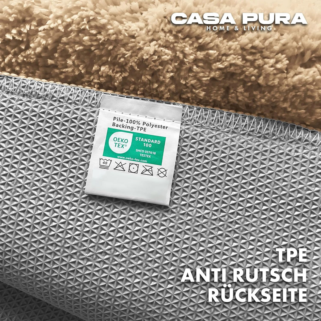 casa pura Badematte beige weicher, Flauschiger Badezimmerteppich in Shaggy Optik, Badvorleger rutsch