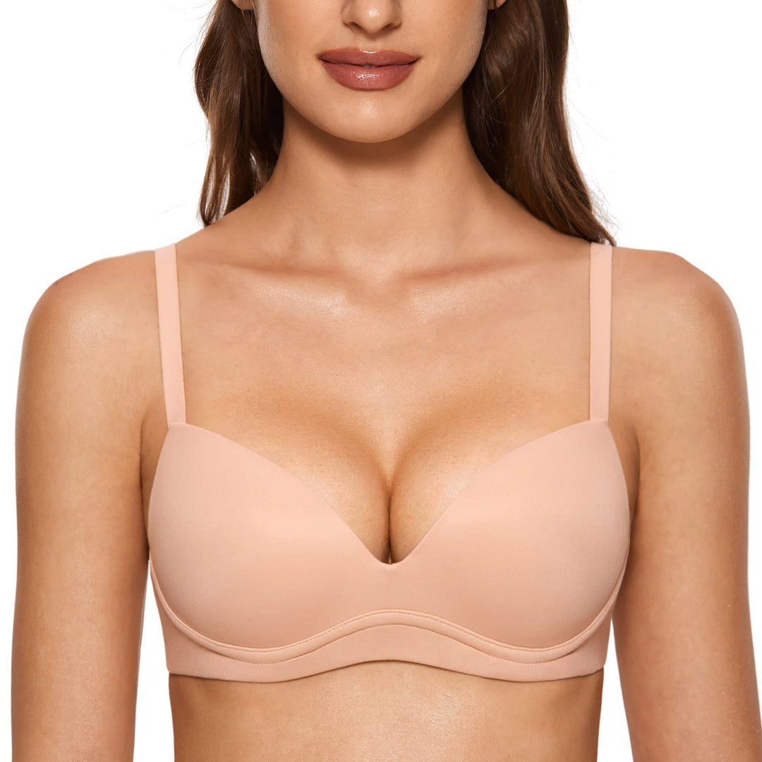 DOBREVA BH Damen ohne Bügel Push Up BHS Soft T Shirt Gepolstert Bustier Nahtlose Sleep 85A Blush Bei