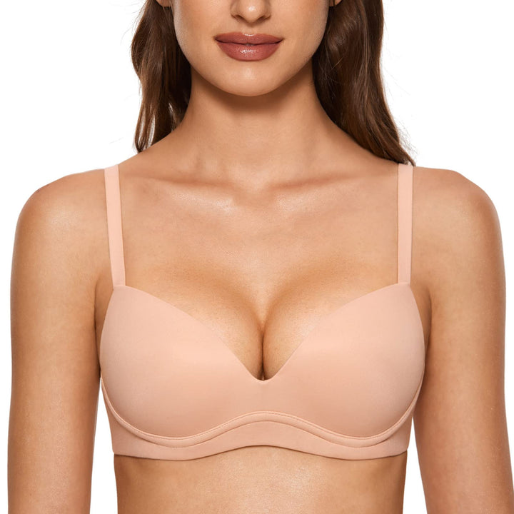 DOBREVA BH Damen ohne Bügel Push Up BHS Soft T Shirt Gepolstert Bustier Nahtlose Sleep 85A Blush Bei