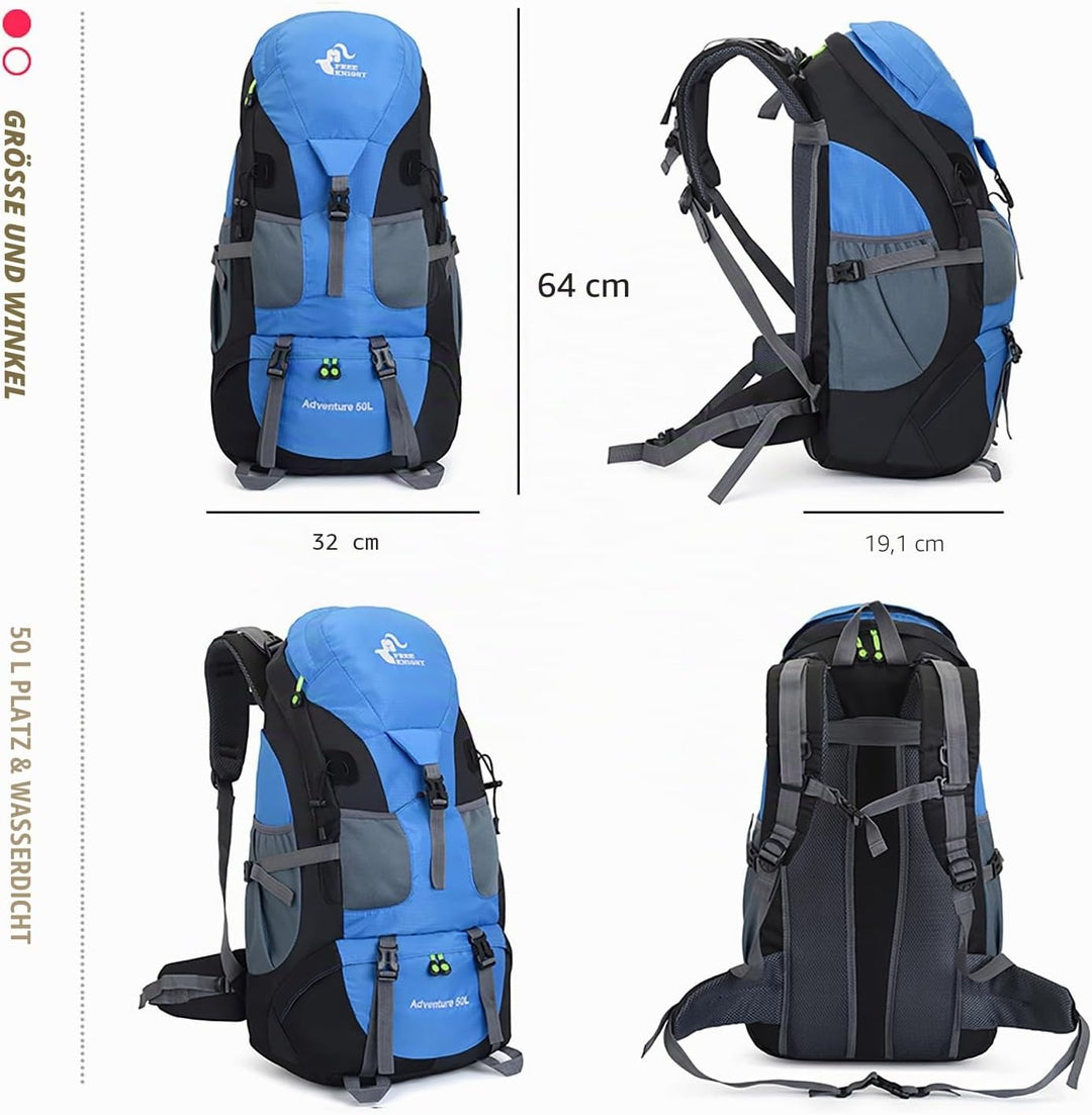 Bseash 50L Leichter wasserfester Wanderrucksack, Outdoor Sport Tagesrucksack Multifunktions Reisetas
