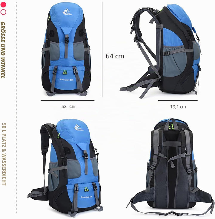 Bseash 50L Leichter wasserfester Wanderrucksack, Outdoor Sport Tagesrucksack Multifunktions Reisetas