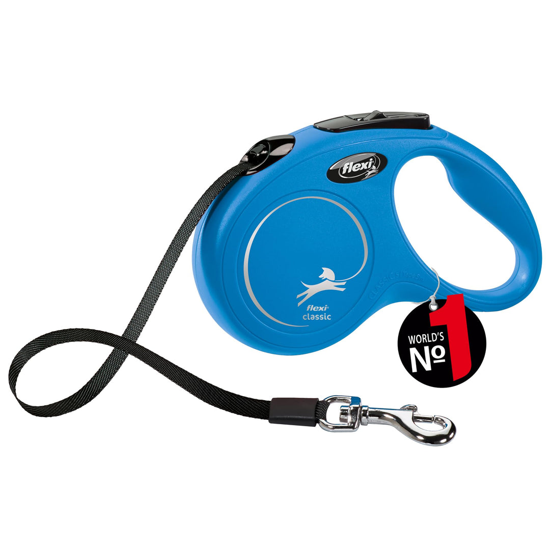 flexi® Classic S Gurt 5 m blau, Roll-Leine für Hunde bis 15 kg, S