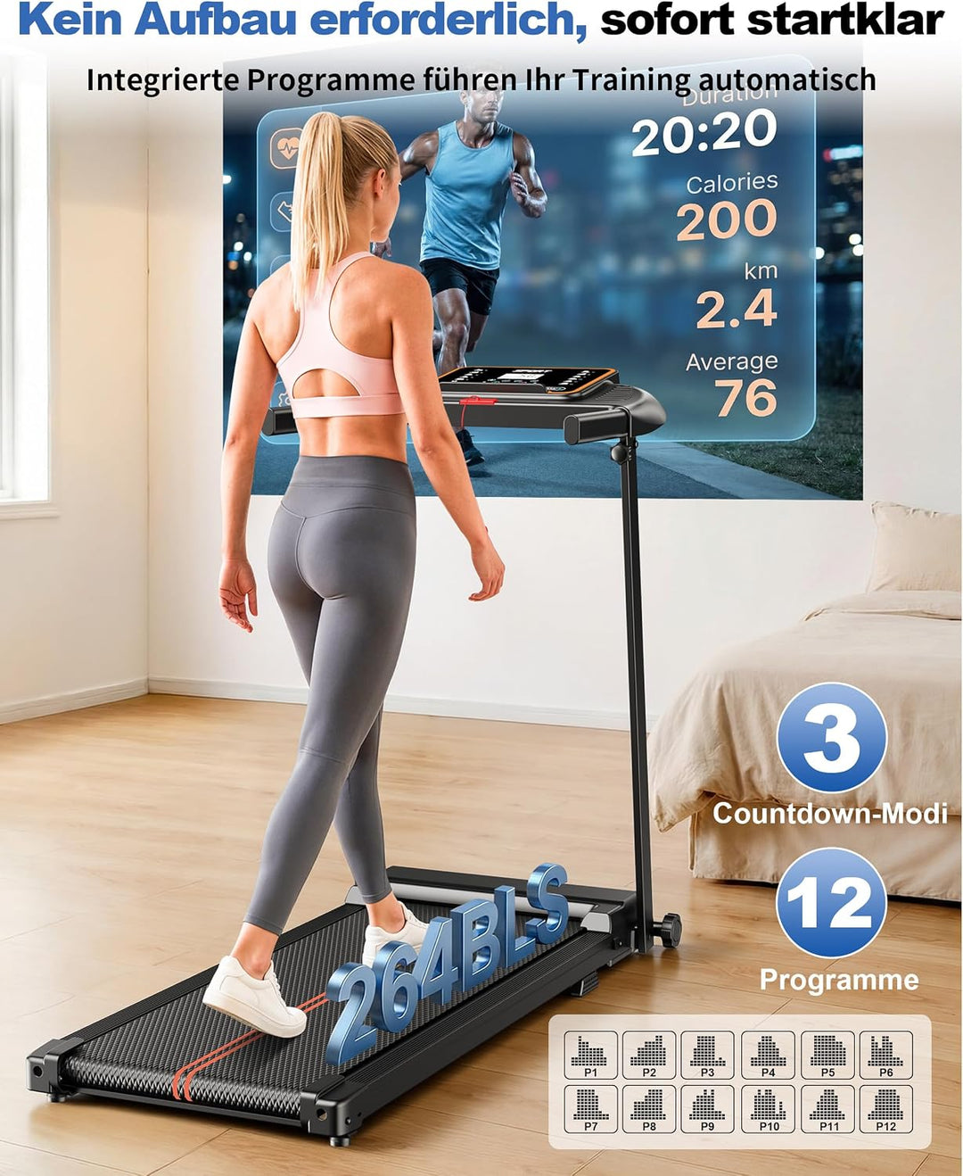 Laufband für Zuhause, Klappbar Laufbänder, Walking Pad Schreibtisch Treadmill for Home Office, Elekt