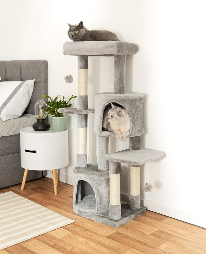 lionto Kratzbaum für Katzen mit 2 Plüschbällen inkl. Glöckchen, Höhe 115 cm, Katzenbaum mit Sisalsei