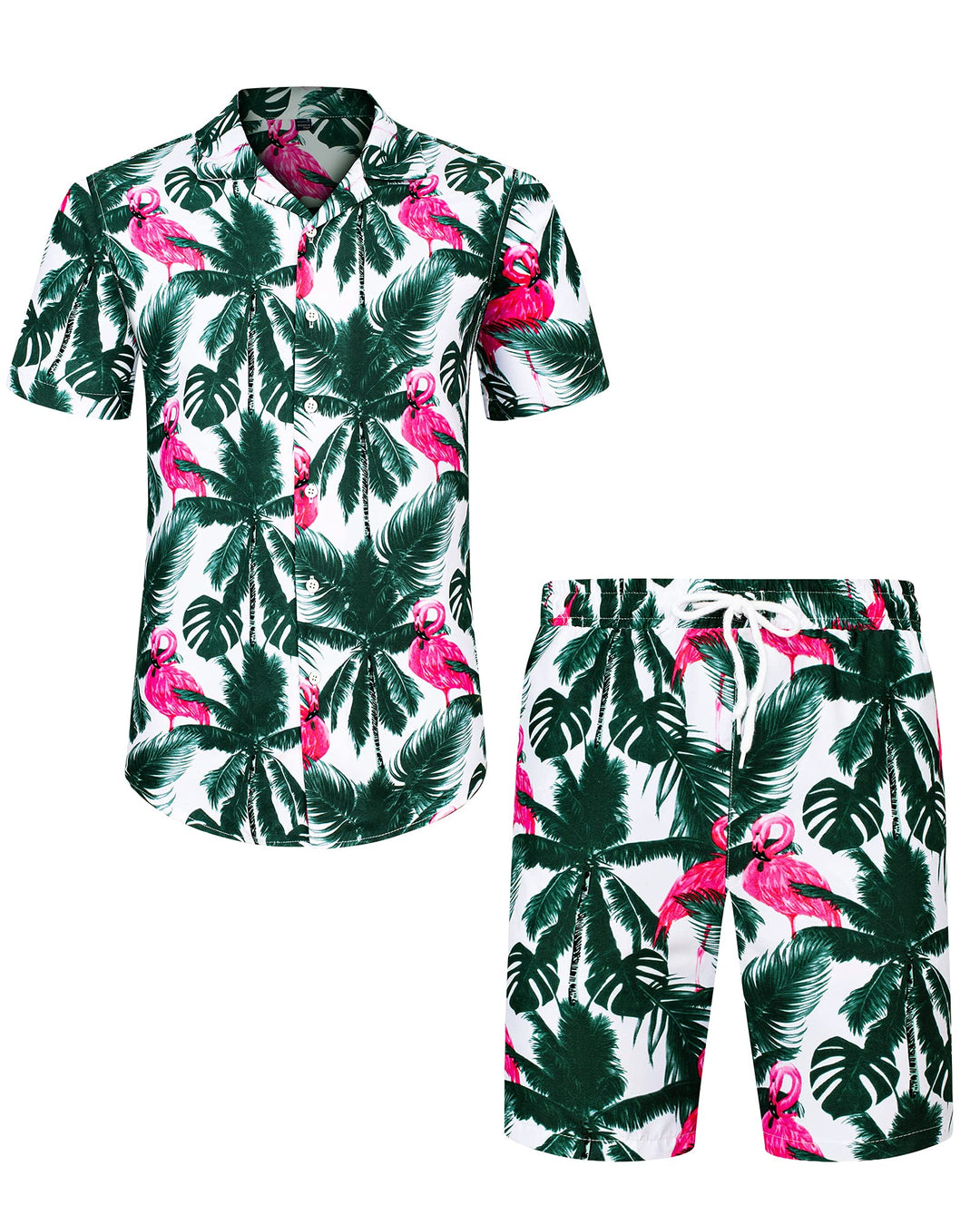 J.VER Herren Hawaiihemd Kurzarm Party Hemd Casual Flamingo Floral Strandhemd Bügelfrei Button Down K