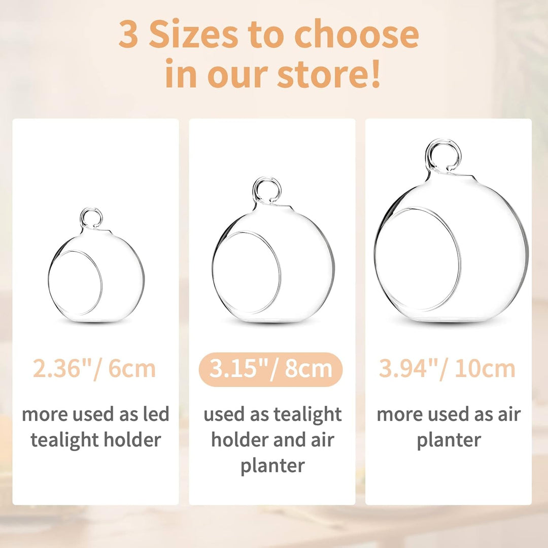 NUPTIO 12 Stücke 8cm Hängen Glaskugel Teelicht Kerzenhalter Hause Hochzeit Mittelstücke Decor Garten