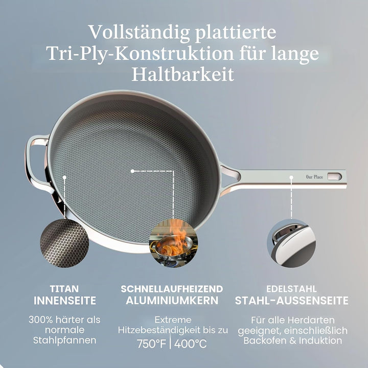 Our Place Titanium Always Pan Pro Bratpfanne, 27 cm, antihaftbeschichtet, dreilagiges Titan-Edelstah