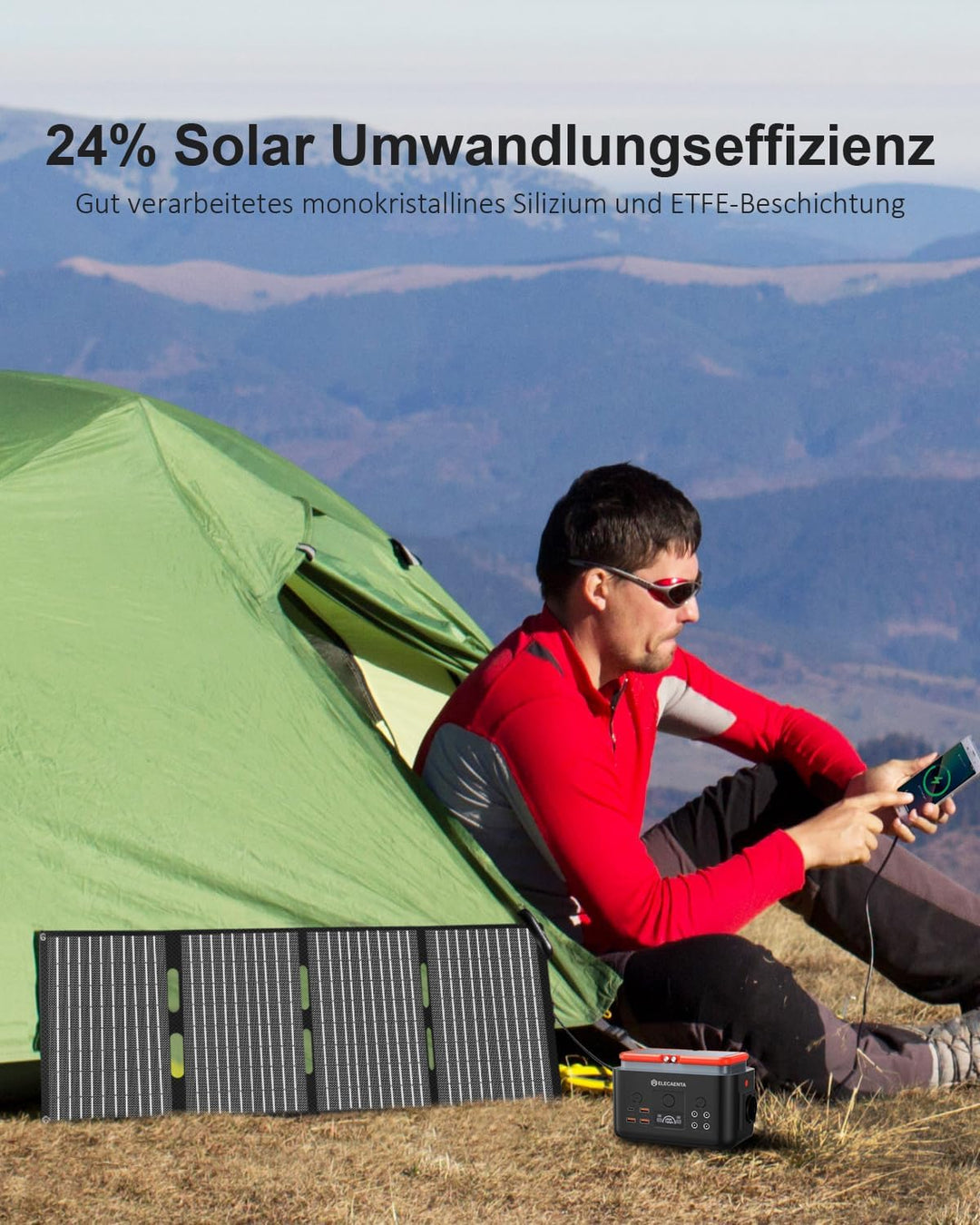 ELECAENTA 60W Tragbar Solar Ladegerät Monokristallin ETFE Solarpanel Ultraleichtes IP68 Solarmodul F