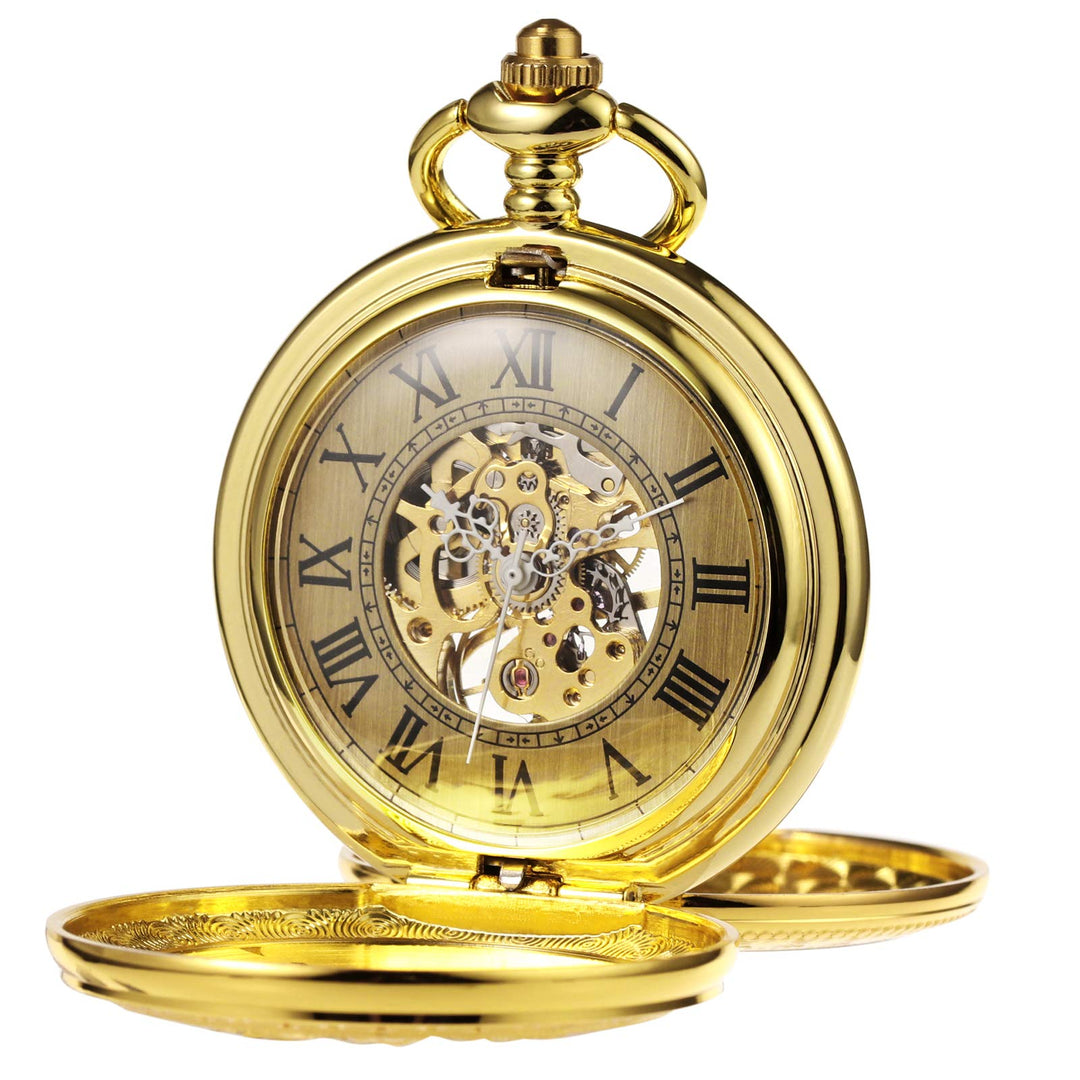 TREEWETO Unisex Taschenuhr Mechanisch Doppelter Abdeckung Fullmetal Alchemist Skelett Steampunk Für
