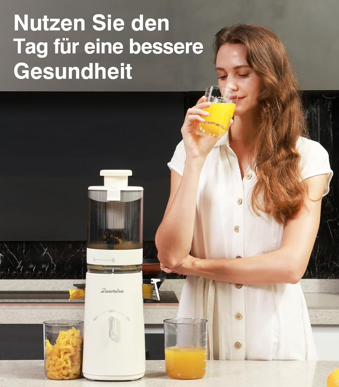 Slow Juicer, Zasmira Neueste Entsafter für Gemüse und Obst mit 120 MM Breitem Einfüllschacht, Hohe S