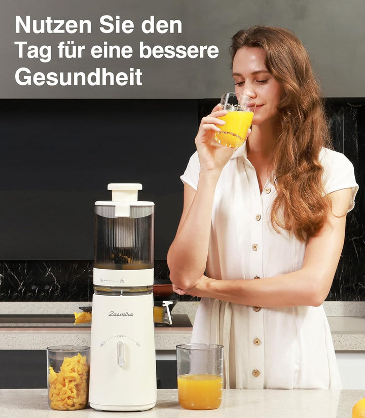 Slow Juicer, Zasmira Neueste Entsafter für Gemüse und Obst mit 120 MM Breitem Einfüllschacht, Hohe S