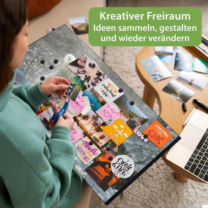 banjado Magnettafel schwarz 78 x 37cm / Magnetwand Metall/Magnetpinnwand als Memoboard/Pinnwand Magn