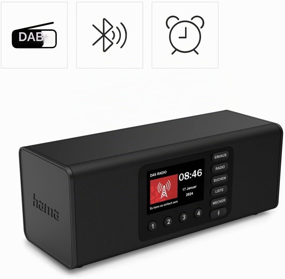 Hama Digitalradio mit grossem Display, DAB+/FM/Bluetooth mit gutem Empfang Schwarz, Schwarz