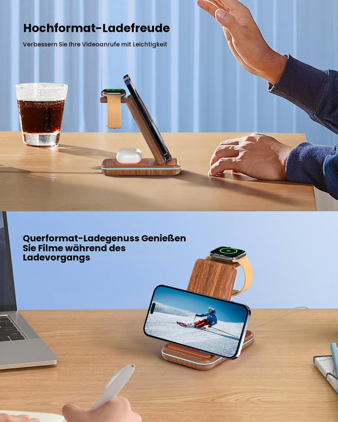 JoyGeek 3 in 1 Faltbar Kabelloses Ladegerät, Wireless Charger für i Phone 16/15/14/13/12/11/X, Induk