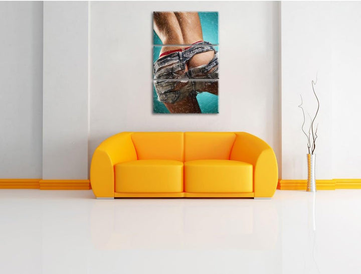 Pixxprint sexy Frauenhintern in Hotpants als Leinwandbild/Grösse: 3 Teilig (120x80) cm/Wandbild/Kuns