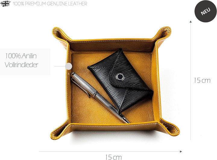 DELMON VARONE - Personalisierbarer Taschenleerer aus Premium Leder Anilin braun, Schlüsselschale ide