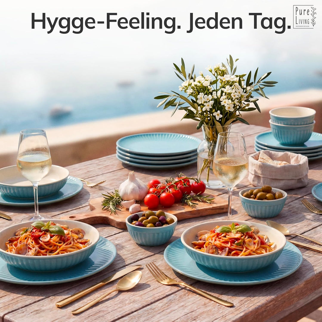 Steingut Frühstücksteller 6 Personen Hygge TESTSIEGER, Traumhaftes Skandinavisches Steingut Dessertt