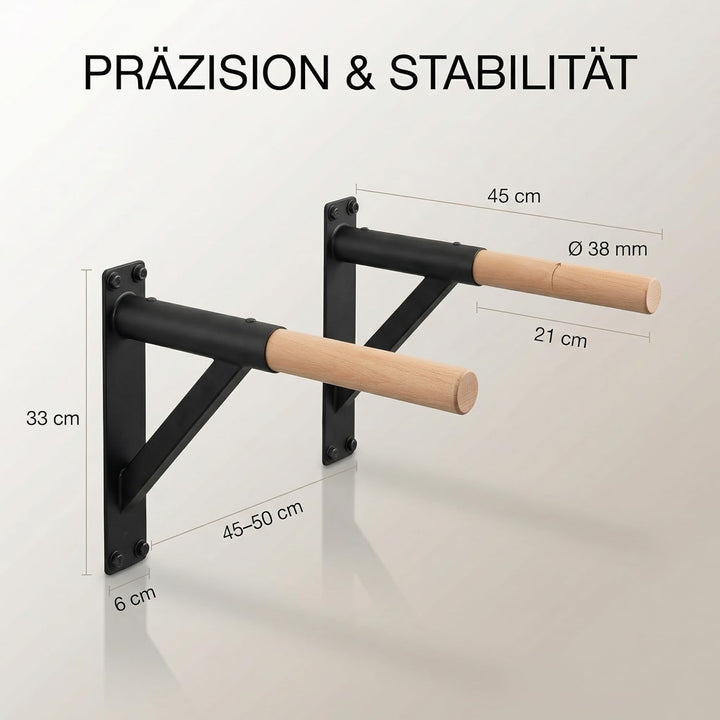 Dip Barren - stilvolle Dip Stange aus Buchenholz zur festen Wandmontage - platzsparendes Design - ex