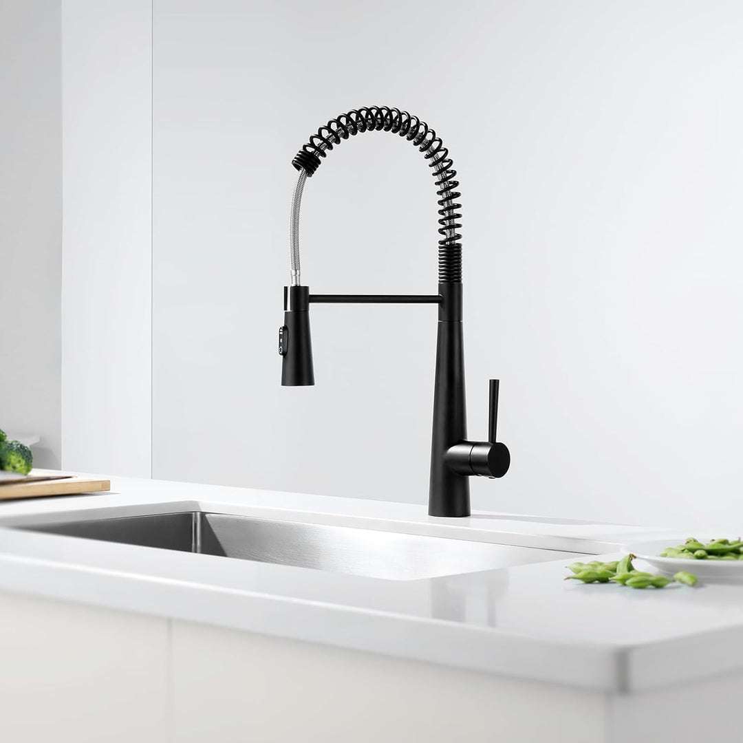 CECIPA Wasserhahn Küche Schwarz, Küchenarmatur mit Herunterziehen Brause und 3 Strahlarten, Armatur