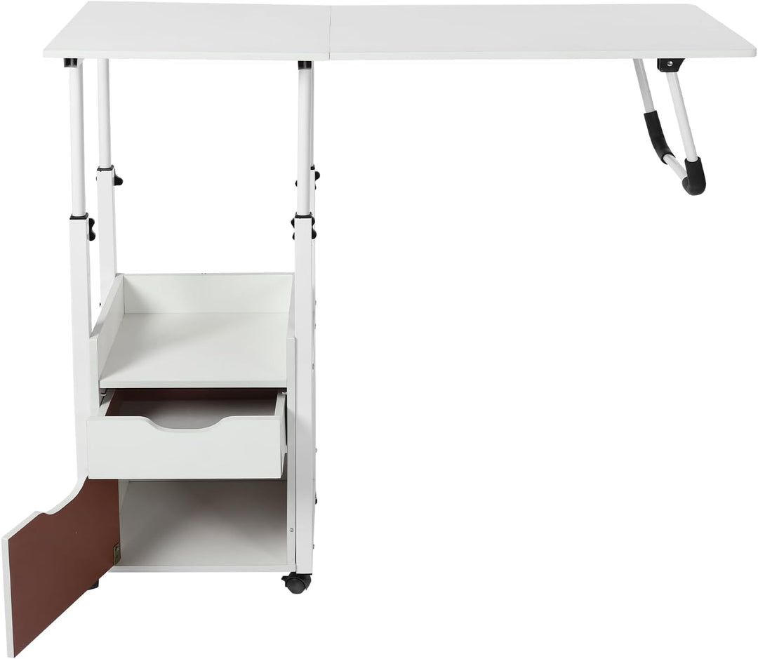 Mobiler Nachttisch 100X40cm Betttisch Mit Rollen HöHenverstellbarer Bettschreibtisch Bis 20kg Beiste
