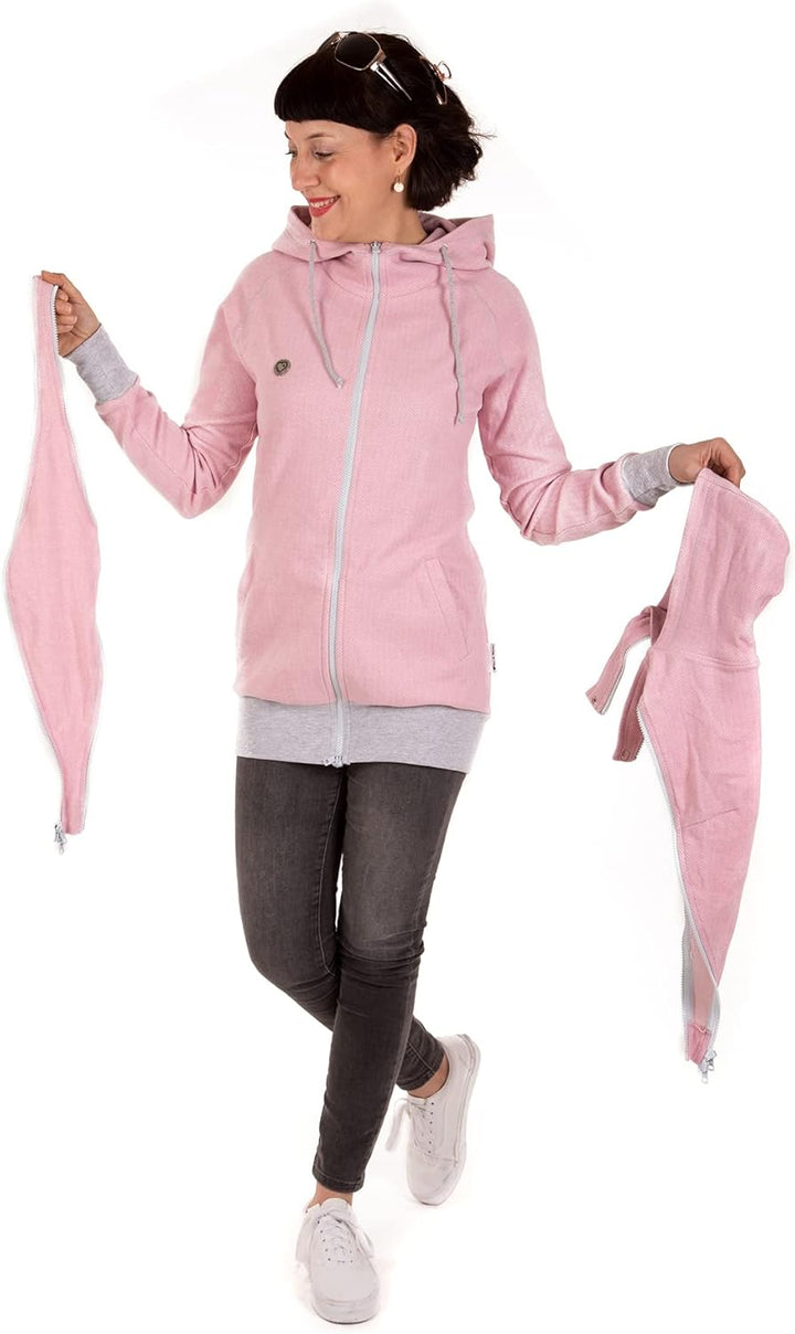 Viva la Mama 3in1 leichte Tragejacke für Mama und Baby, Umstandsjacke - CLEO XXL Rosa Fischgräte, XX