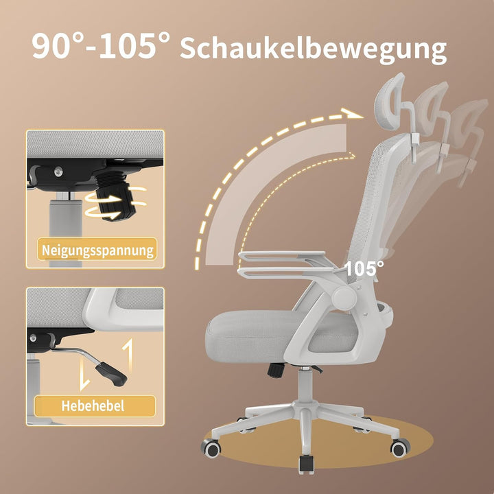 naspaluro Ergonomischer Bürostuhl, Schreibtischstuhl für Homeoffice | Mit Lordosenstütze & verstellb
