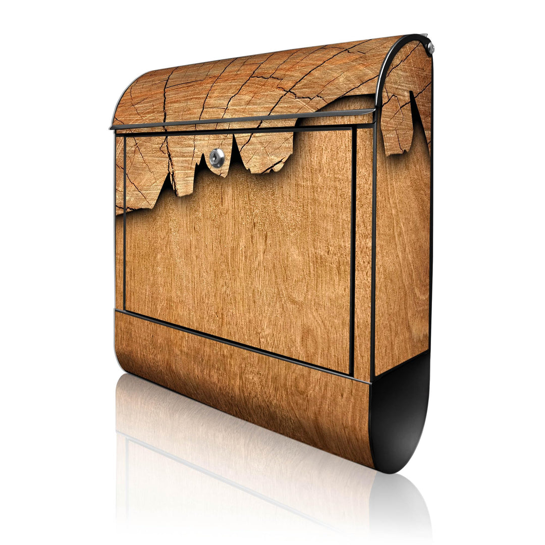 banjado® Design Briefkasten mit Motiv Holz 39x47x14cm &amp; 2 Schlüssel - Briefkasten Stahl schwarz mit