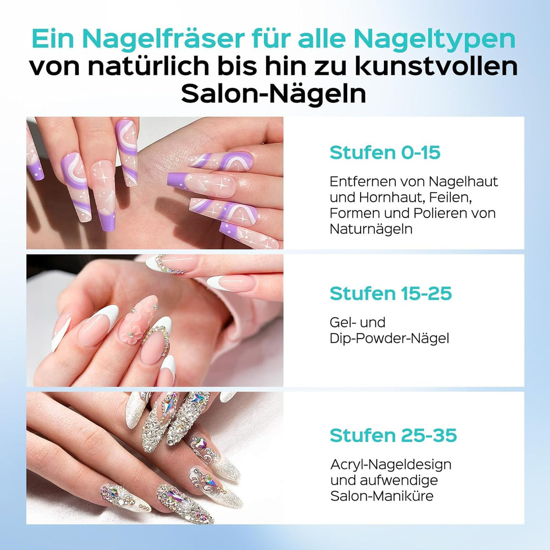 COSLUS E50 Nagelfräser Professionell Set 35000 U/min: Nagelfräser für Gelnägel Elektrische Nagelfeil