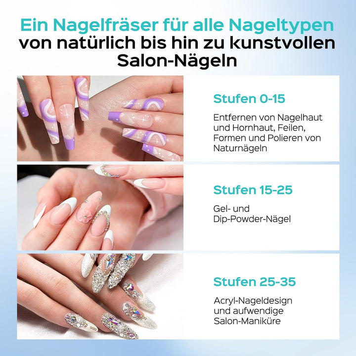 COSLUS E50 Nagelfräser Professionell Set 35000 U/min: Nagelfräser für Gelnägel Elektrische Nagelfeil